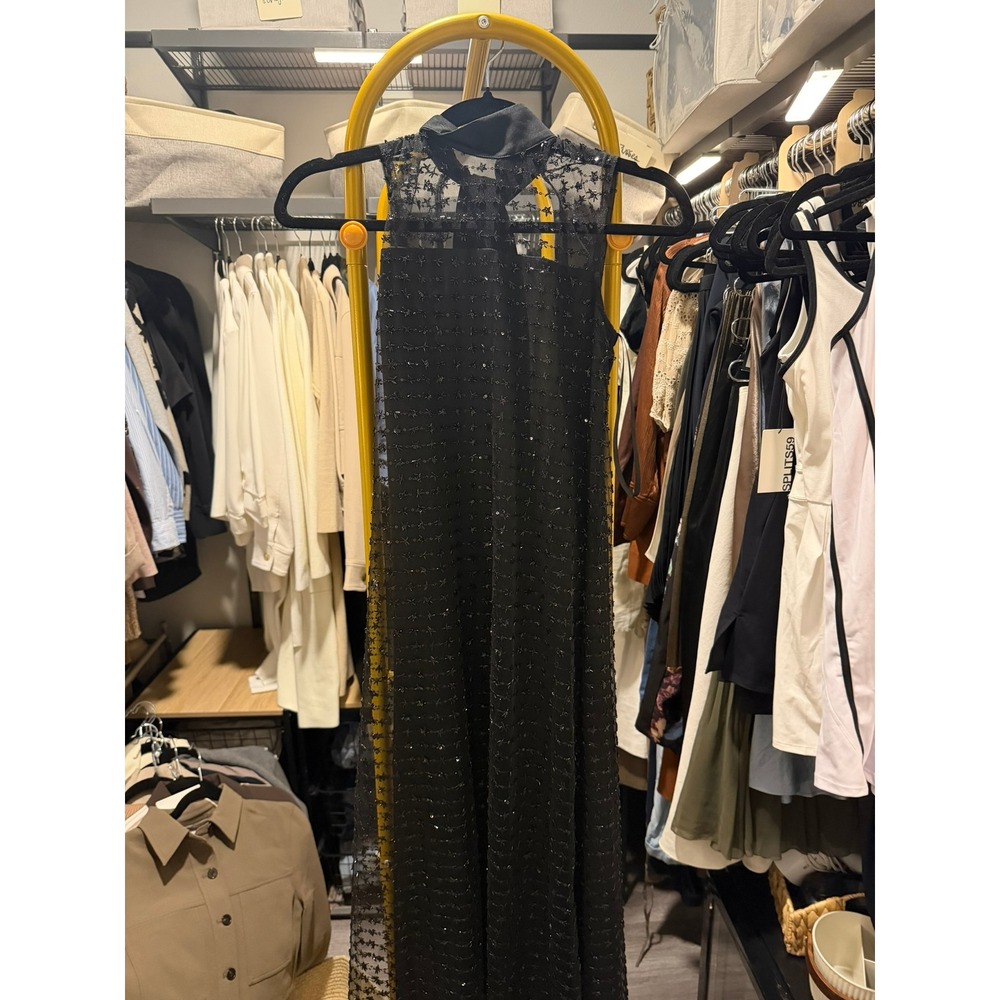 NWT STAUD Albee Dress Stardust Onyx Black Star Sequin Mesh Maxi Gown XS